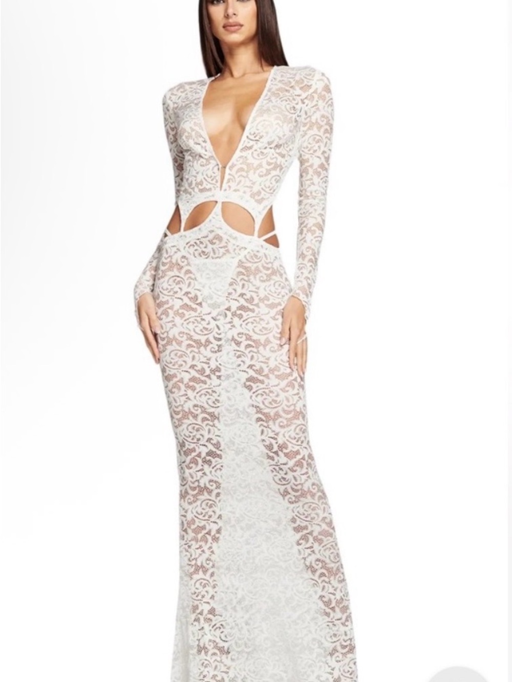 IAMGIA White Lace Cutout Long Sleeve Evening Dress